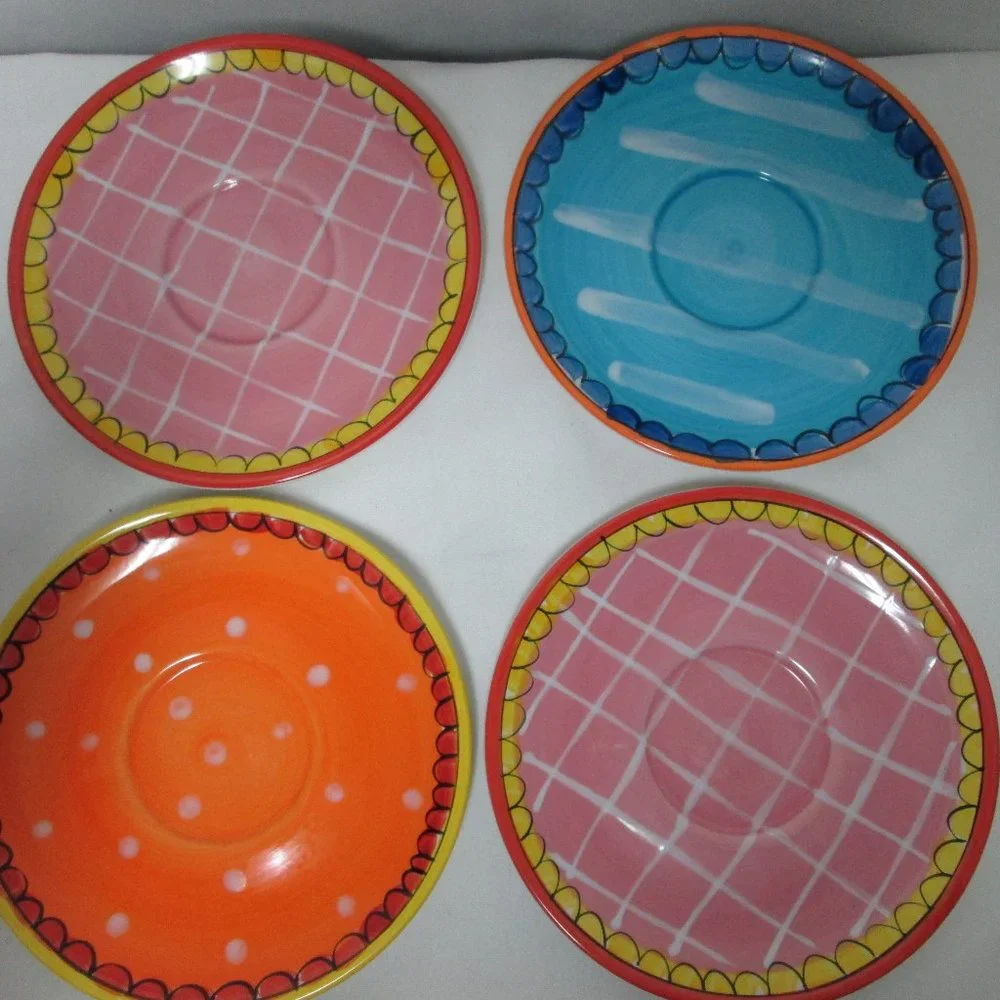 Blond Amsterdam Set 4 multi color Large Saucer Lunch Appetizer Plates 7.5